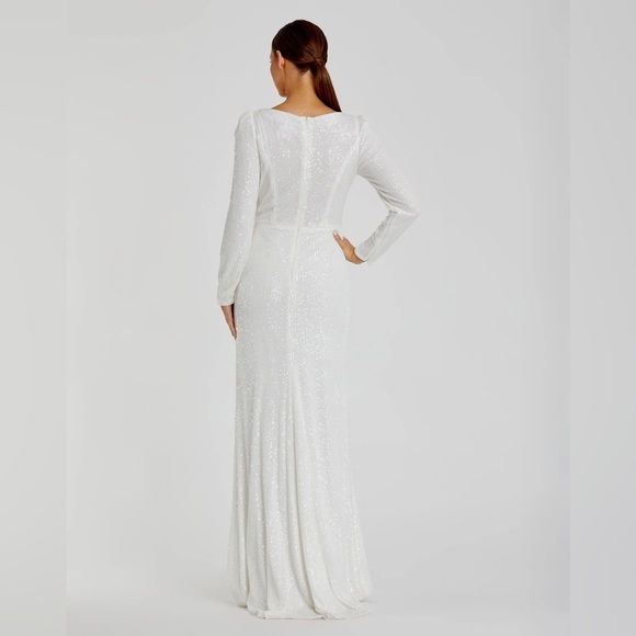 NWT $398 MAC DUGGAL FULLY Sequin Wrap Evening Gown DRESS WHITE SLIT MAXI 26395 - Picture 4 of 5